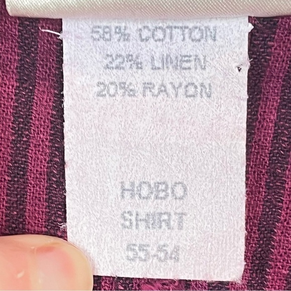 MILL VALLEY Hobo Linen Blend Shirt Asymmetrical Shark Bite Top Purple Striped - Picture 5 of 14